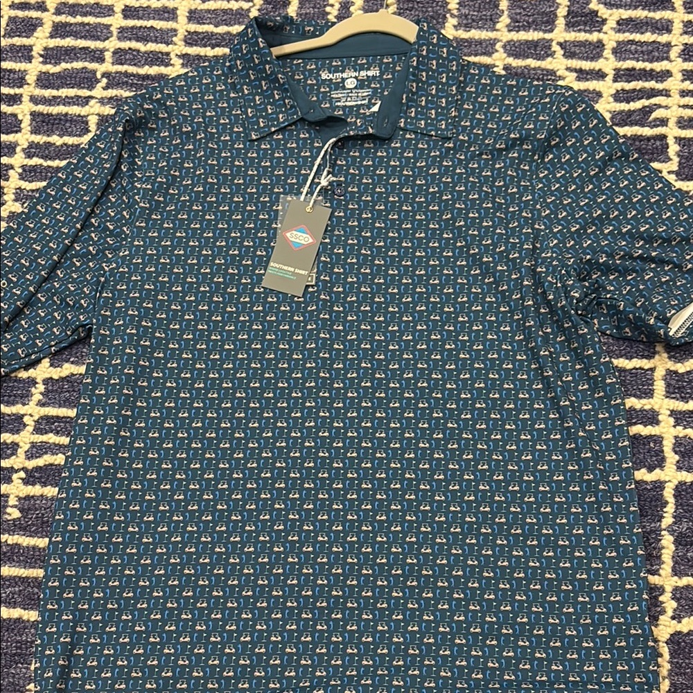 Men's Blue Golf Patterned Shirt